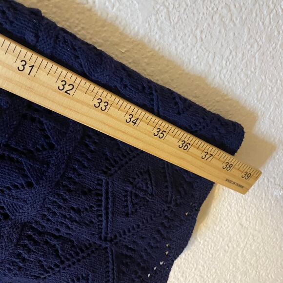 Talbots Navy Blue Crochet Knit Sweater Dress Size Medium Petite - Picture 9 of 9